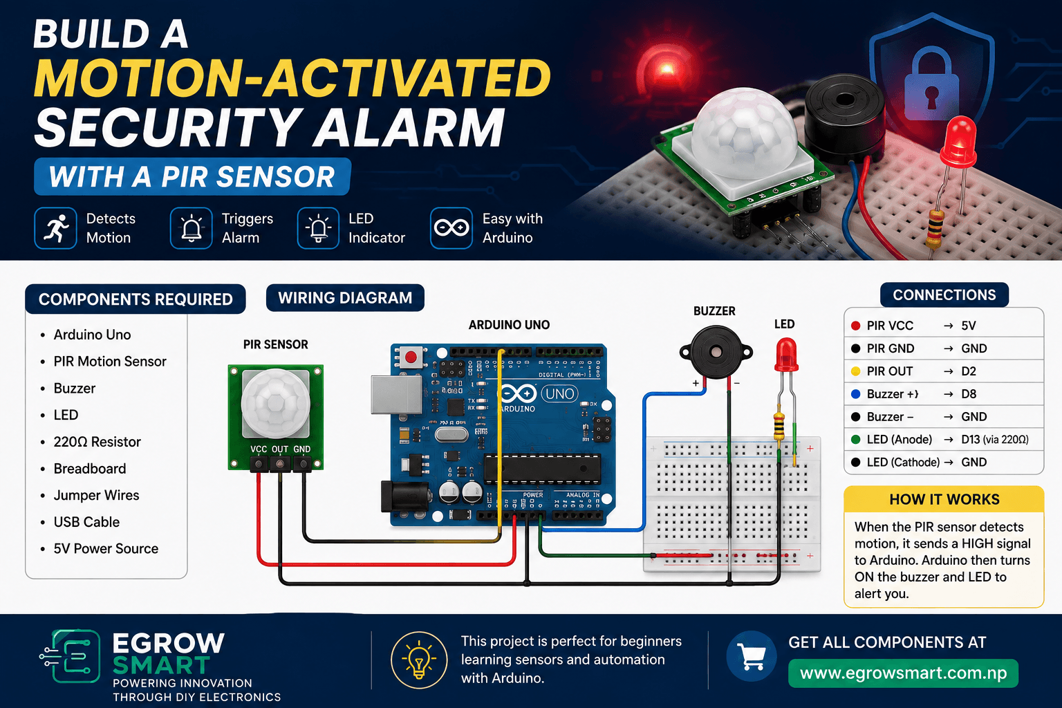 Build a Motion-Activated Security Alarm with a PIR Sensor